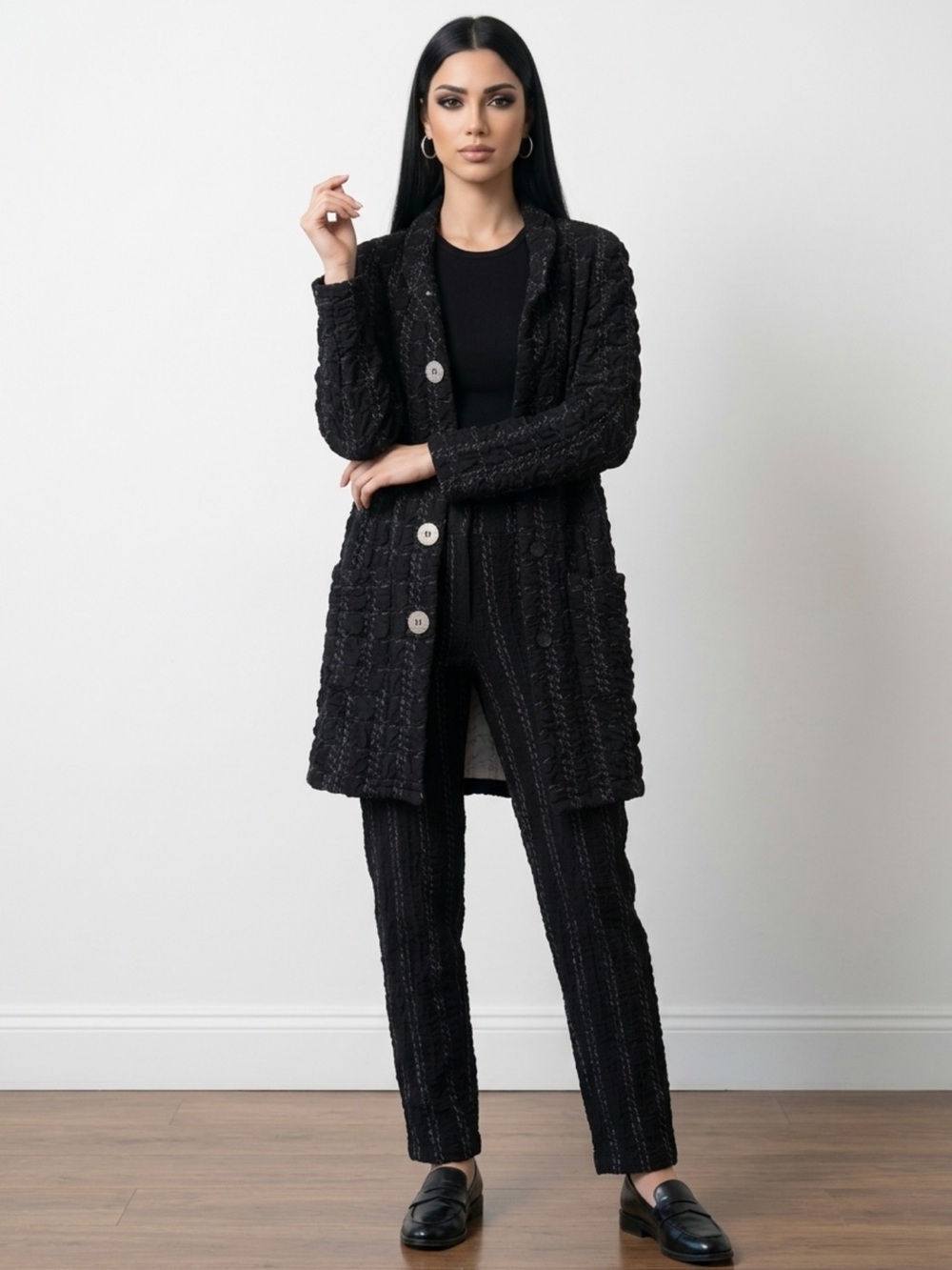 Samuel Dong Avant Garde Crinkle Bubble Jacquard Drama Coat Button Jacket M
